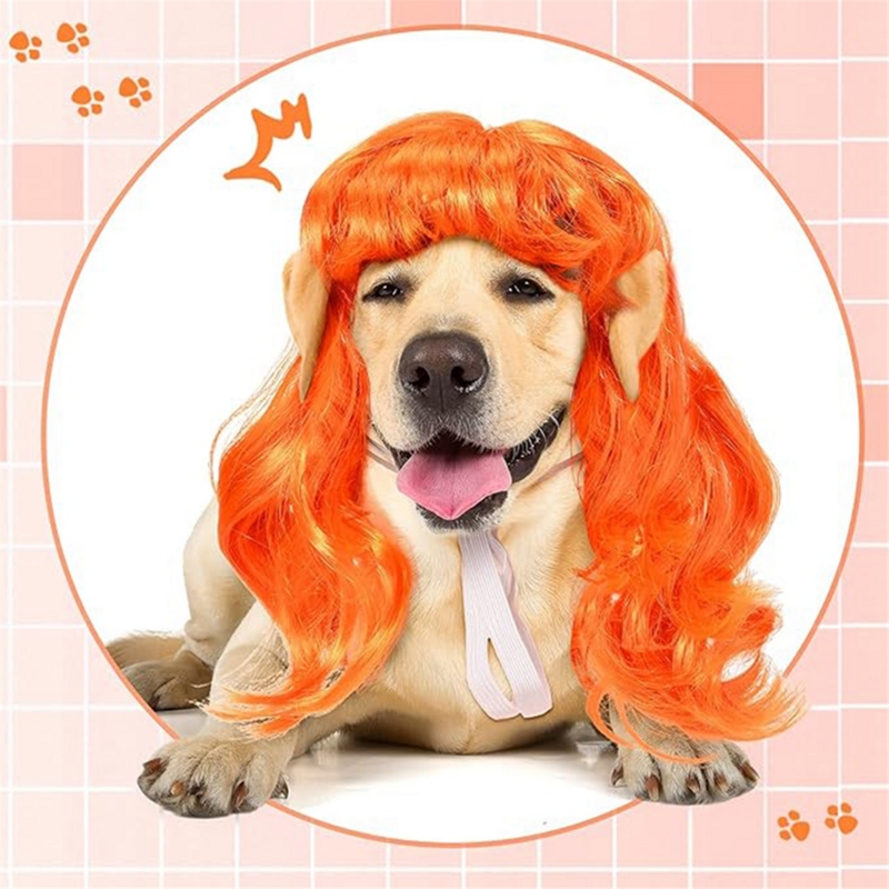 A Pet Wigs Cats and Dog Wigs Funny Cosplay Pet Headwear Dog Cats Wigs with Adjustable Elastic Bands