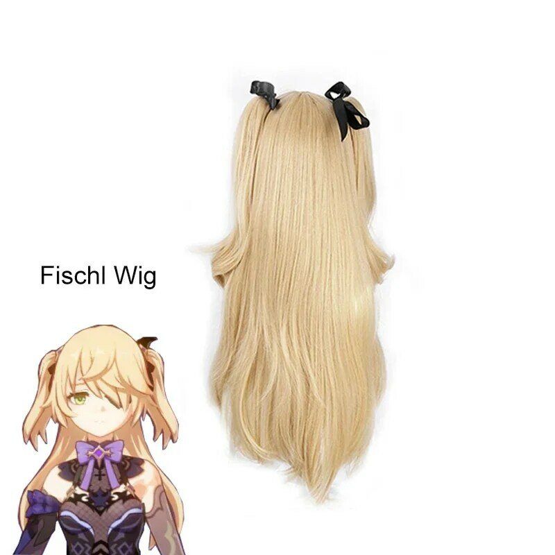 Genshin Impact Fischl Cosplay Wig  Light Yellow Double Ponytail Personality Comic Con Princess Fischl Cosplay Wig+wig Cap