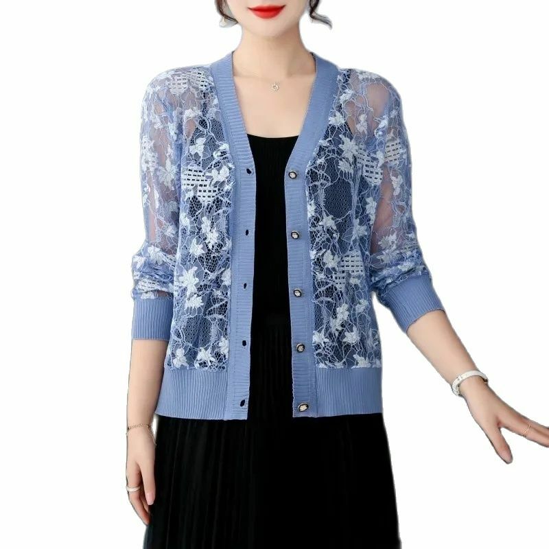 Lace Knitted Cardigan Coat Sunscreen Clothing Women's New Thin Shawl Summer 2024 Covered With Hollow Short  Ladies Jacket Top