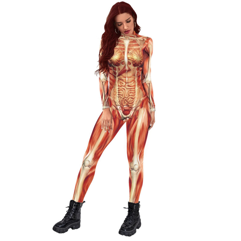 Traje de corpo humano impresso em 3D para mulheres, bodysuits cosplay, macacão de manga longa sexy magro, elástico, anime, novo, moda