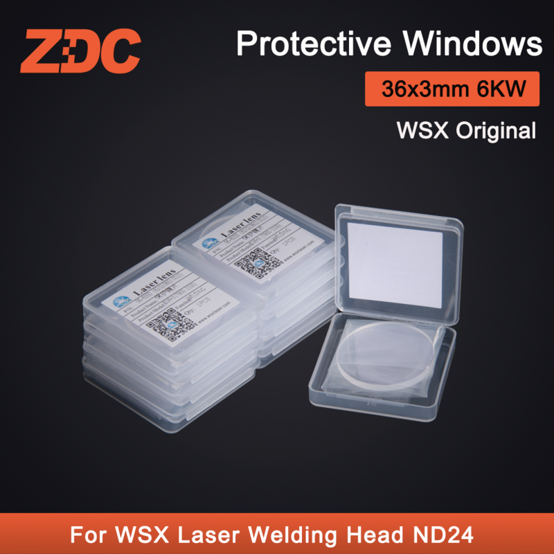 Janelas e lentes de proteção ZDC, sílica fundida para cabeça de solda a laser WSX, original, ND24, 36x3mm, 4KW, JGS1, 10 peças por lote