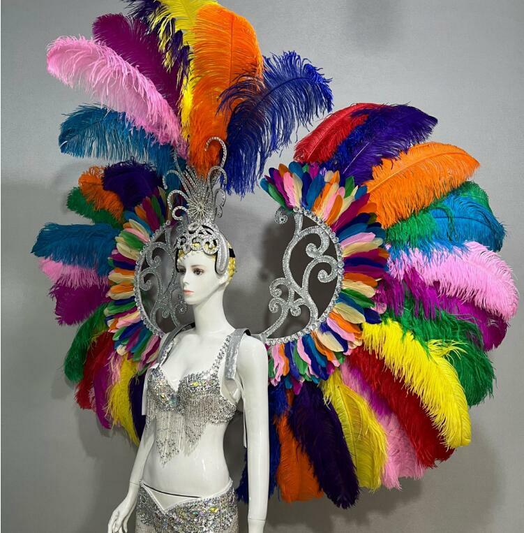 Disfraz de Samba para mujer, modelo de escenario en T, pluma de carnaval, ala de baile