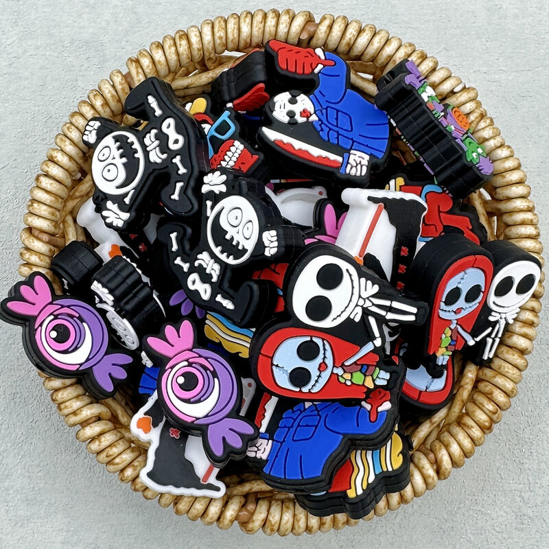 10 buah manik-manik silikon bayi Halloween manik horor mainan bayi DIY pena tali manik-manik puting aksesori perhiasan rantai Kawai hadiah