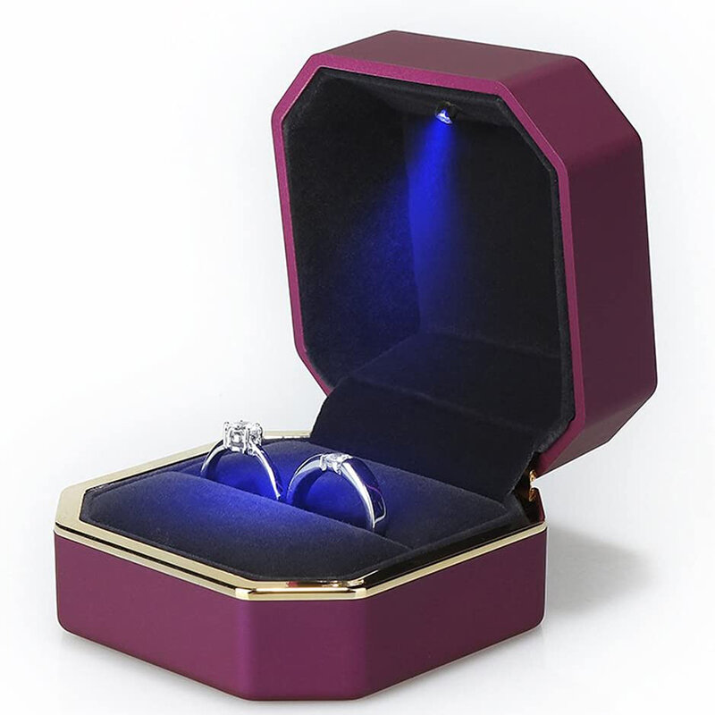 1 Pcs LED Jewelry Ring Box Luxury Velvet Rubber Necklace Pendant Gifts Display With Light For Proposal Engagement Wedding Case
