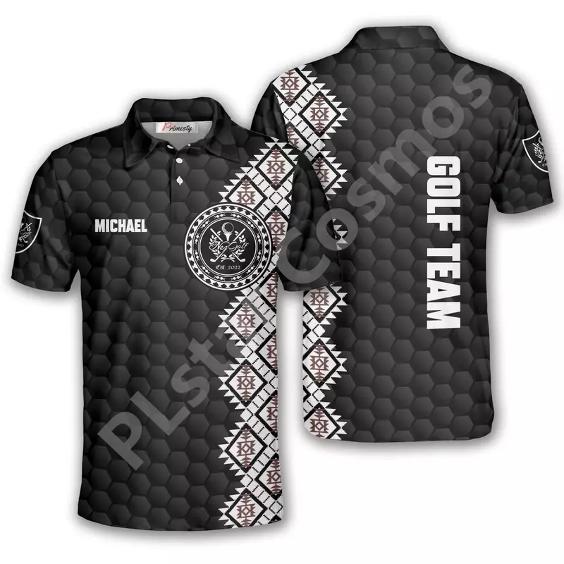 Golf Pattern Tribal Black Version Custom Golf Polo Shirts for Men Women gift for Bowlers 3D Printed Polo Shirts Men Tees