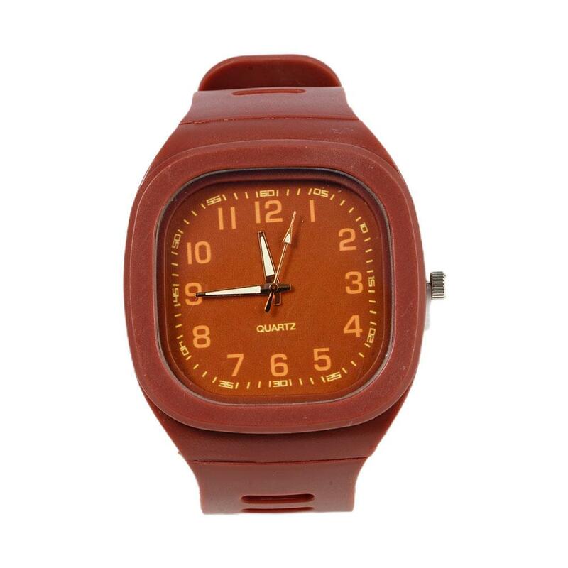 Jam tangan warna permen Macaron musim panas jam tangan wanita INS persegi siswa kulit PU jam tangan sederhana kuarsa trendi Jam Pasangan X8X8