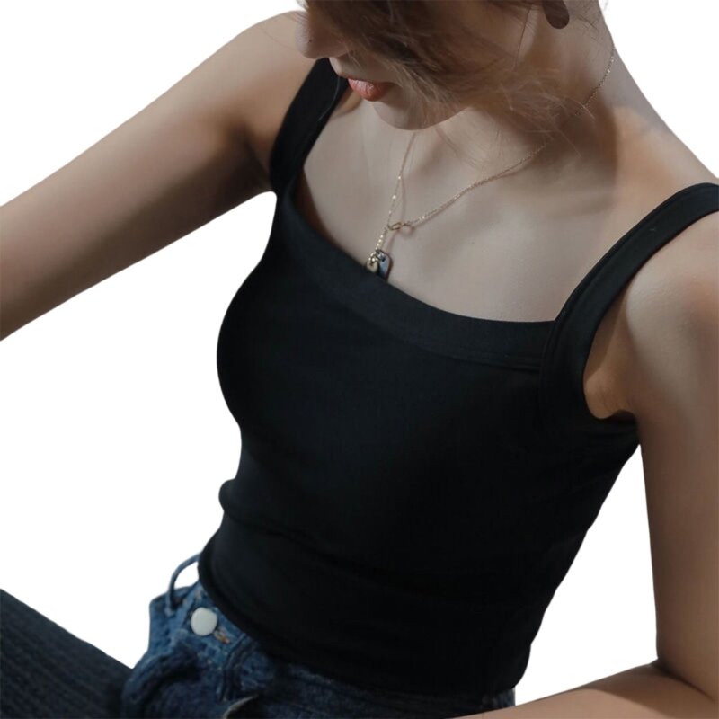 Модный летний антиэкспозиционный топ в рубчик с квадратным вырезом для майки-майки, повседневные майки для футболок, корейский