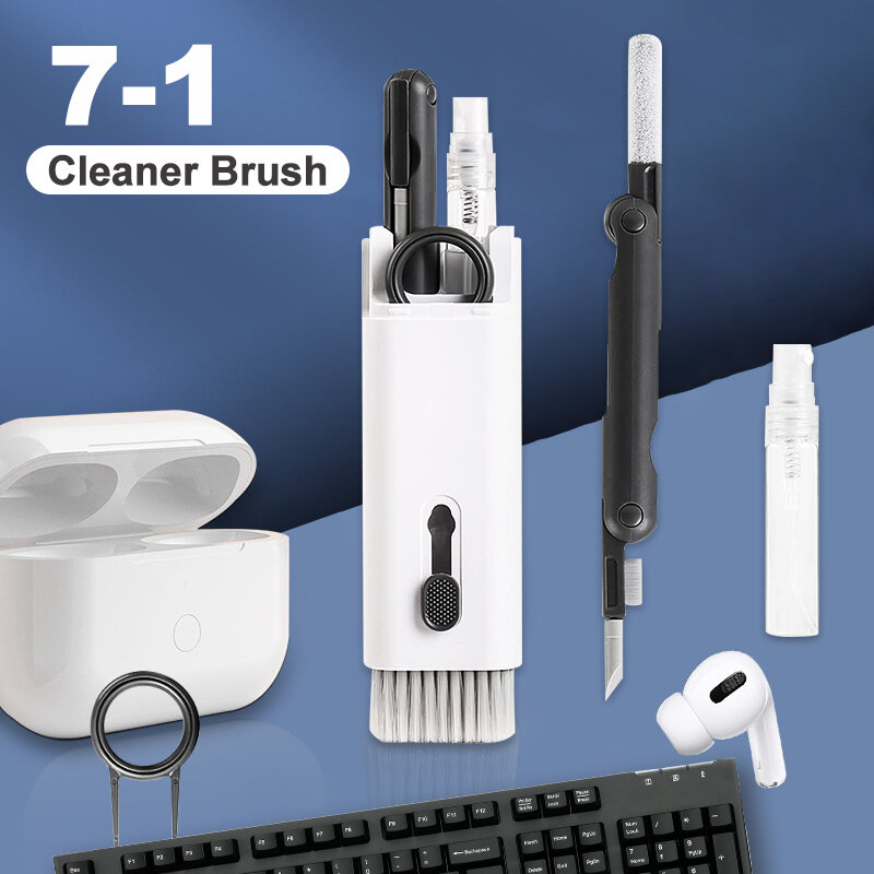 Kit de limpeza 7-em-1 para teclado de computador, escova de limpeza, fones de ouvido, caneta, telefone, keycap, conjunto extrator