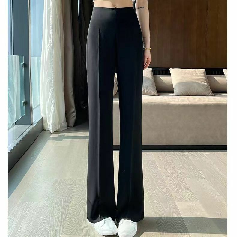 Женские офисные брюки с высокой талией и широкими штанинами, новинка 2023, весенне-осенние корейские повседневные свободные однотонные длинные Костюмные брюки, топы S03