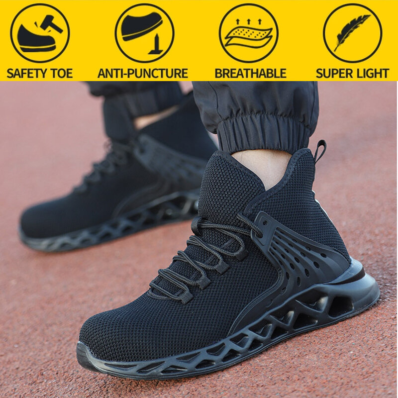 Sapatos de segurança dos homens com dedo do pé de metal indestrutível ryder sapato botas de trabalho com biqueira de aço à prova d 'água respirável tênis sapatos de trabalho