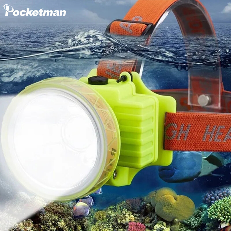 Налобный фонарь для дайвинга, светодиодный фонарик для подводного плавания, водонепроницаемый перезаряжаемый фонарь IPX7