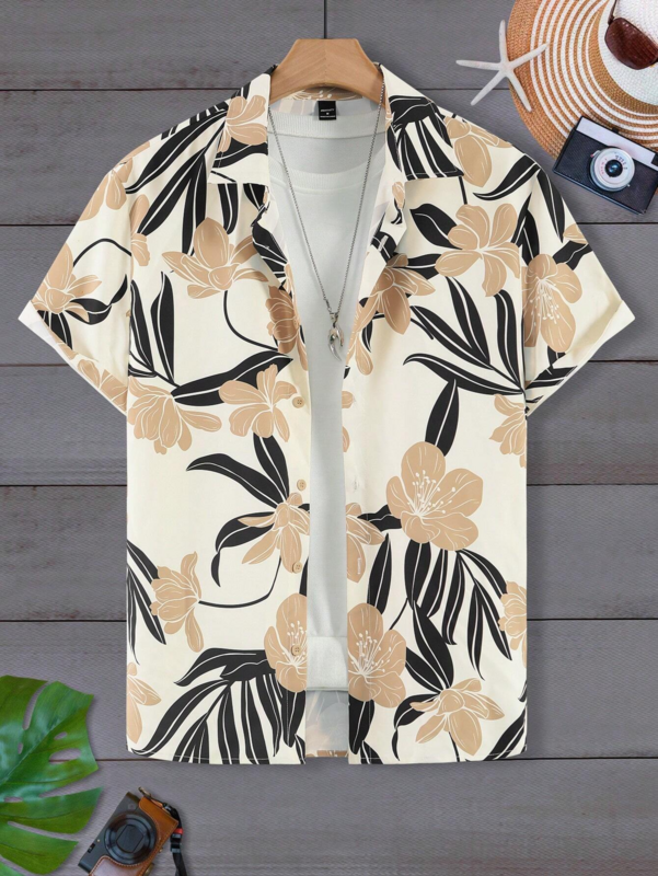 Camisa havaiana masculina de manga curta em 3D, roupa casual solta, top de alta qualidade, moda verão, camisa havaiana, 2024