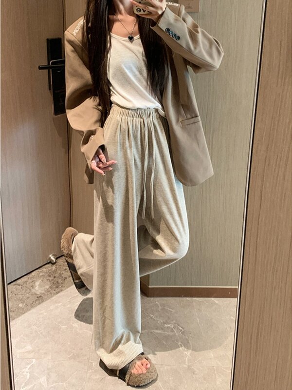 2024 Spring Summer New Women's Solid Color Wide Legs Pant Female Elastic Waist Casual Pants Ladies Long Loose Trousers C388