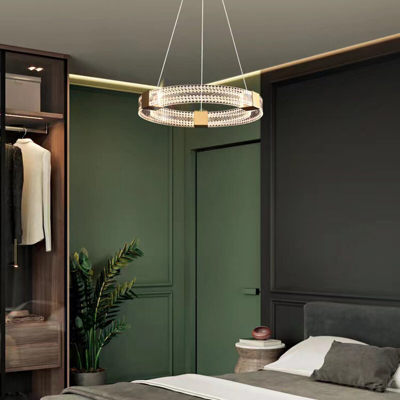 Round Acrylic Pendant Lamp Postmodern Luxury Hotel Hall Restaurant Living Room Bedroom  Home Lighting Gold Crystal Chandelier