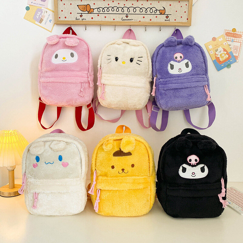 Sanrio Cartoon peluche zaino Hello Kitty Kuromi MelodyCinnamon Anime Figure borsa da scuola ripiena carino morbido regalo di compleanno per bambini