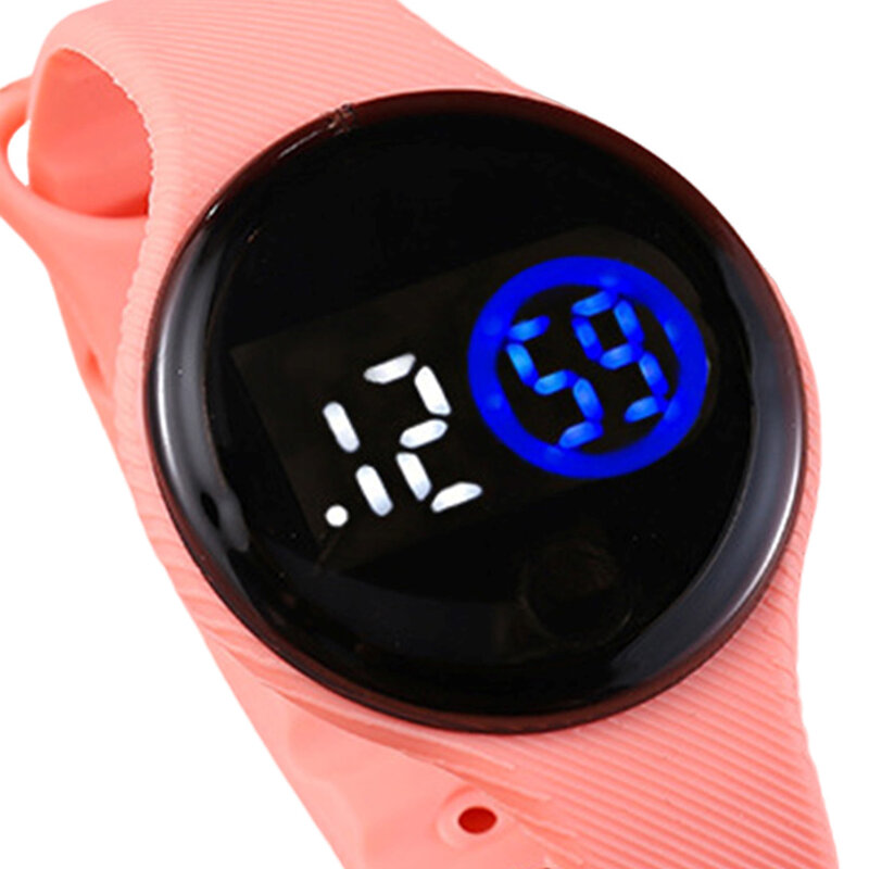 นาฬิกาข้อมือทรงกลม LED พร้อมสายนาฬิกาสปอร์ตน้ำหนักเบาของขวัญ Jam Tangan Digital สำหรับวัยรุ่นนักเรียนหญิง