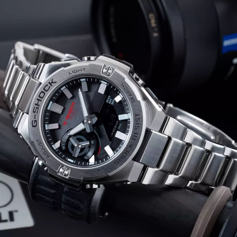 นาฬิกา G-SHOCK สำหรับผู้ชาย GST-B500แฟชั่นลำลองนาฬิกาควอทซ์สแตนเลสสตีลกันกระแทกจอแสดงผลคู่มัลติฟังก์ชัน