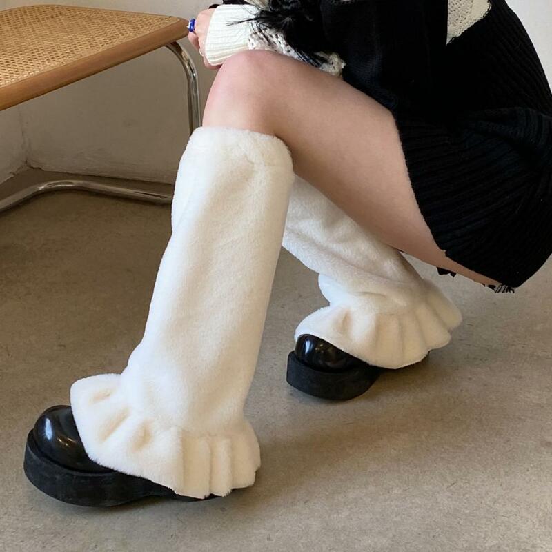 Pelz Beinlinge Stiefel Manschetten lange wärmer japanische Harajuku JK Lolita Socken Boho Socke setzt Oberschenkel Strumpfband Winter Bein lange Socken