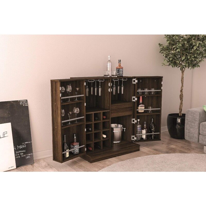 Boahaus-Liverpool Bar Cabinet, armazenamento do vinho, acabamento marrom escuro