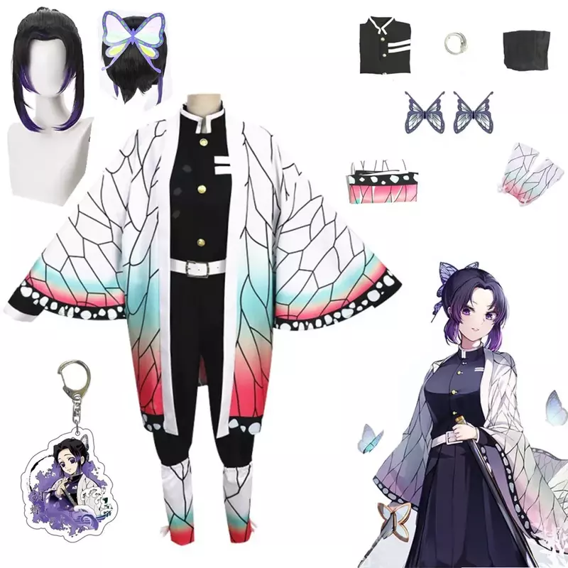 Ainme-Disfraz de Kochou Shinobu para niños y adultos, traje de Cosplay, capa Haori, uniforme, peluca, fiesta de disfraces de Halloween