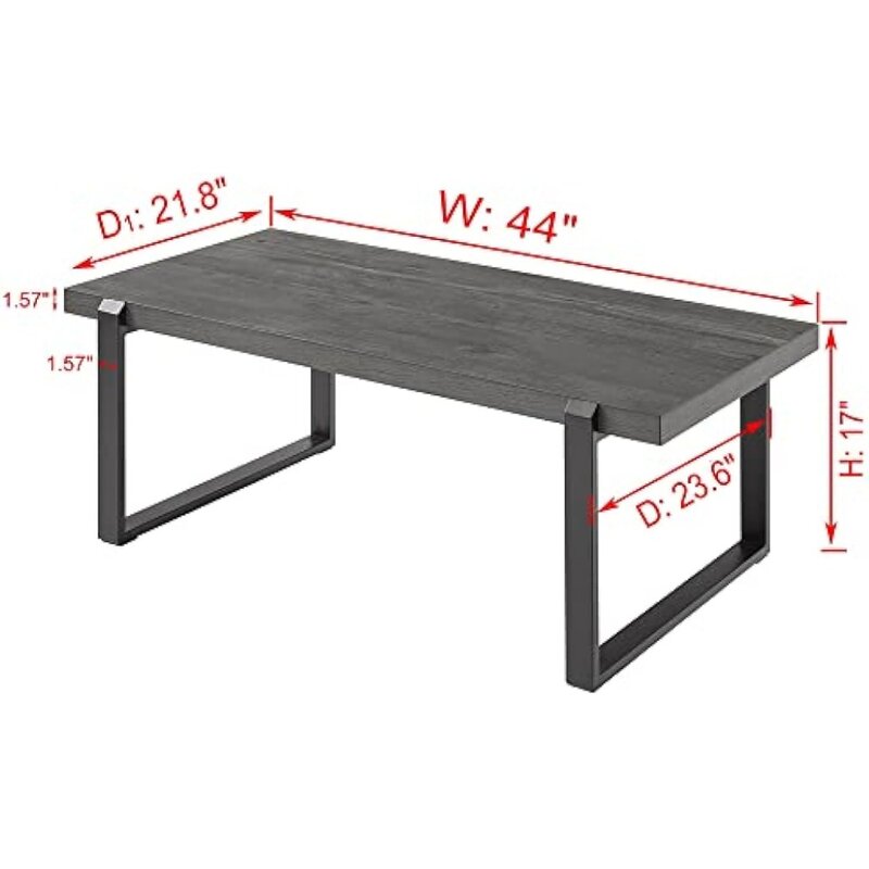 ExceFur-素朴な木と金属のセンターコーヒーテーブル、リビングルーム用のモダンなカクテルテーブル、グレー