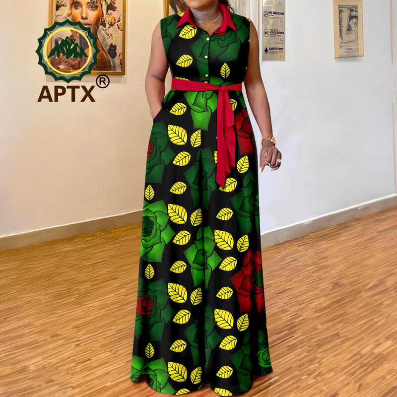 Pakaian Afrika untuk wanita Ankara cetak tanpa lengan jumpsuit kaki lebar kasual dengan sabuk Dashiki cetak pakaian wanita 2429002