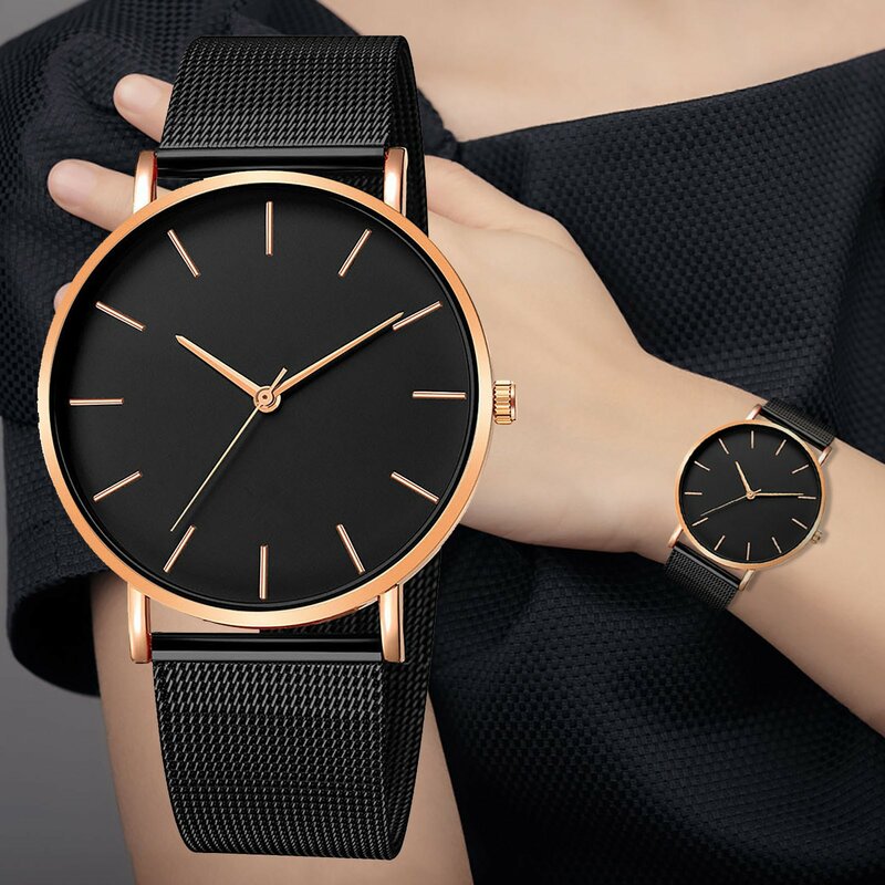 นาฬิกาควอตซ์ลำลองแบรนด์สายเหล็กตาข่ายสำหรับผู้ชายผู้หญิงลำลองนักเรียนลำลองนาฬิกาข้อมือธุรกิจ relogio