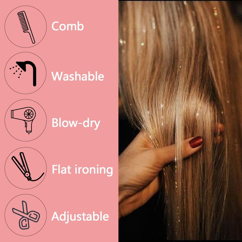Sparkle Klatergoud Clip Op In Hair Extensions Voor Meisjes Vrouwen Glitter Party Haar Multi-Kleuren Steil Haar Synthetische Haarstukjes
