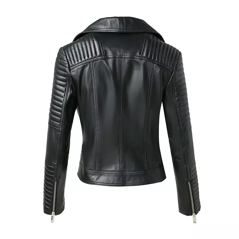 Women's Luxury Leather Jacket Slim Style Streetwear Lady Genuine Sheepskin Moto Jacket Autumn Winter Coat