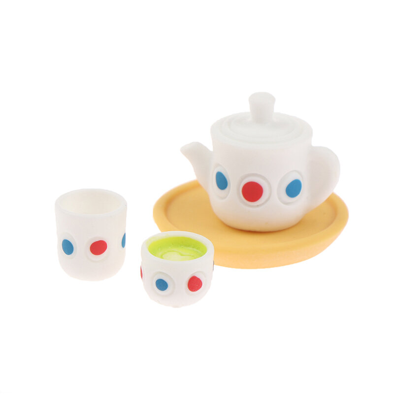 4Pc น่ารักตุ๊กตา Miniature ถ้วยกาแฟ Teapot Teacup ถาดกาต้มน้ำถ้วยชุดของเล่น Prop ตุ๊กตา DIY Decor Micro ภูมิทัศน์