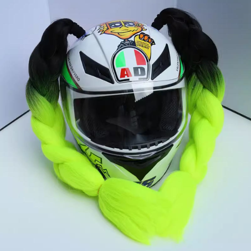 오토바이 헬멧 장식 브레이드 가발, 멋진 스타일, 할리 퀸 같은 색상 브레이드 2 개, 유니섹스 헬멧 액세서리