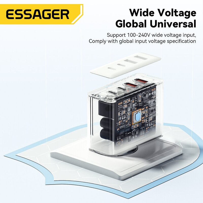 Зарядное устройство Essager 100 Вт GaN USB Type C для быстрой зарядки PD QC 4,0 3,0 Type C Ricarica Rapida для iPhone 14 13 12 Xiaomi Macbook