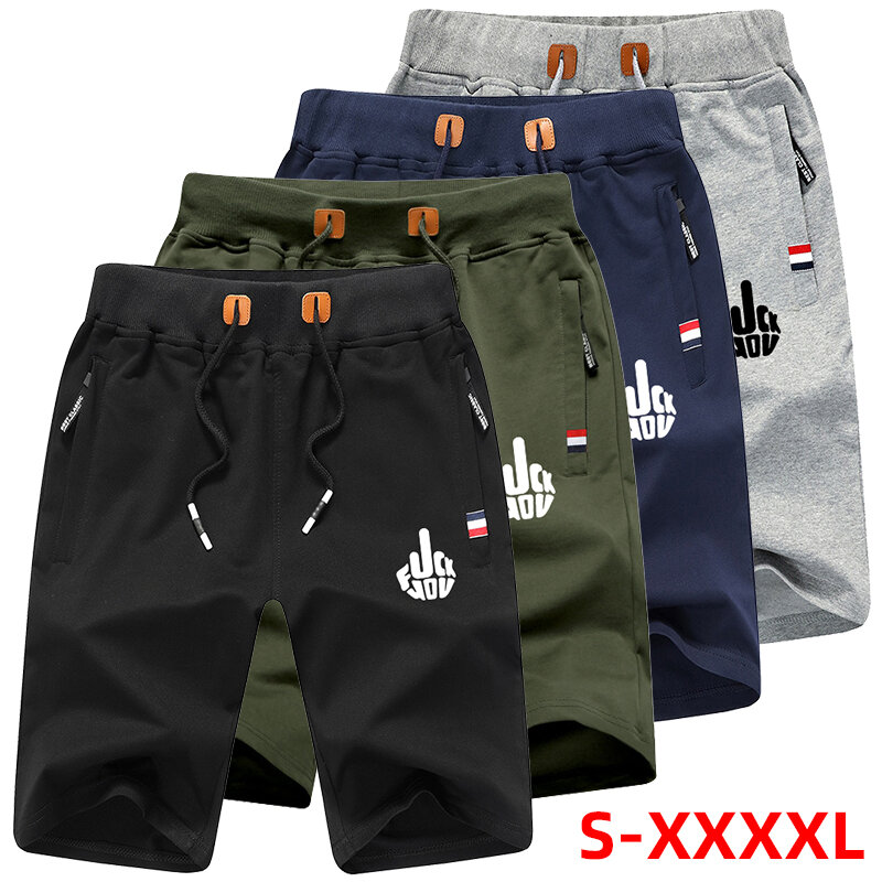 กางเกงขาสั้นผู้ชายสำหรับฤดูร้อนกางเกงวิ่งลำลองกีฬากางเกงผ้าฝ้ายมีกระเป๋าซิป S-4XL ไซส์ใหญ่