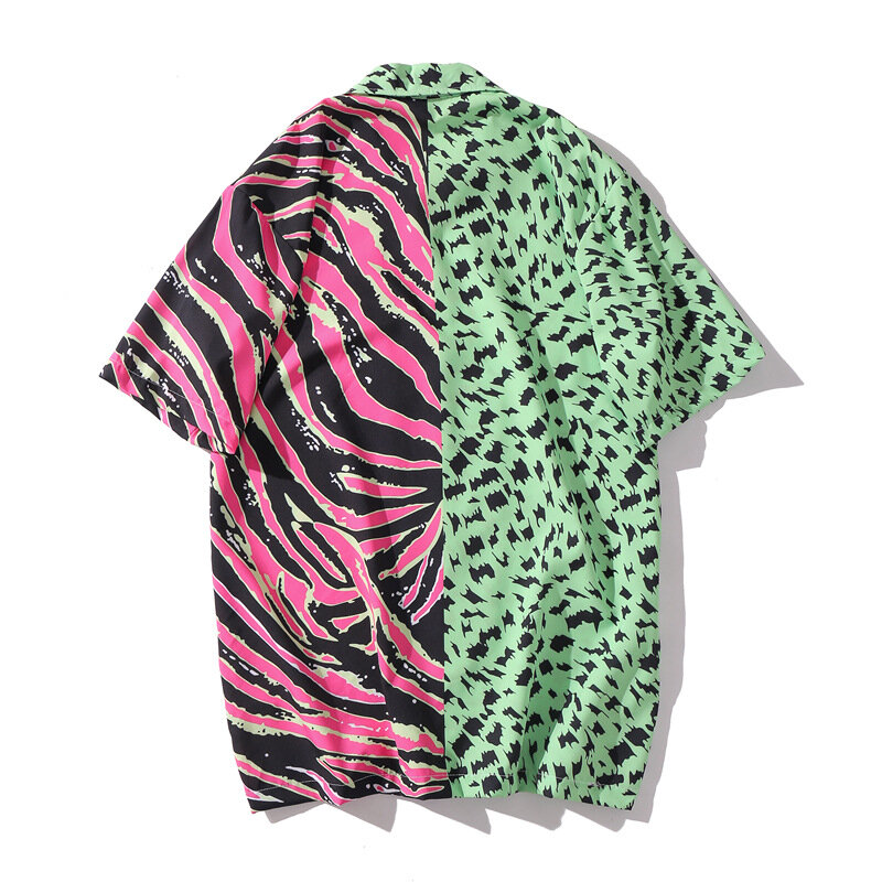Camisa havaiana de praia leopardo de manga curta masculina, camisas grandes para bainha, vintage casual, nova, verão