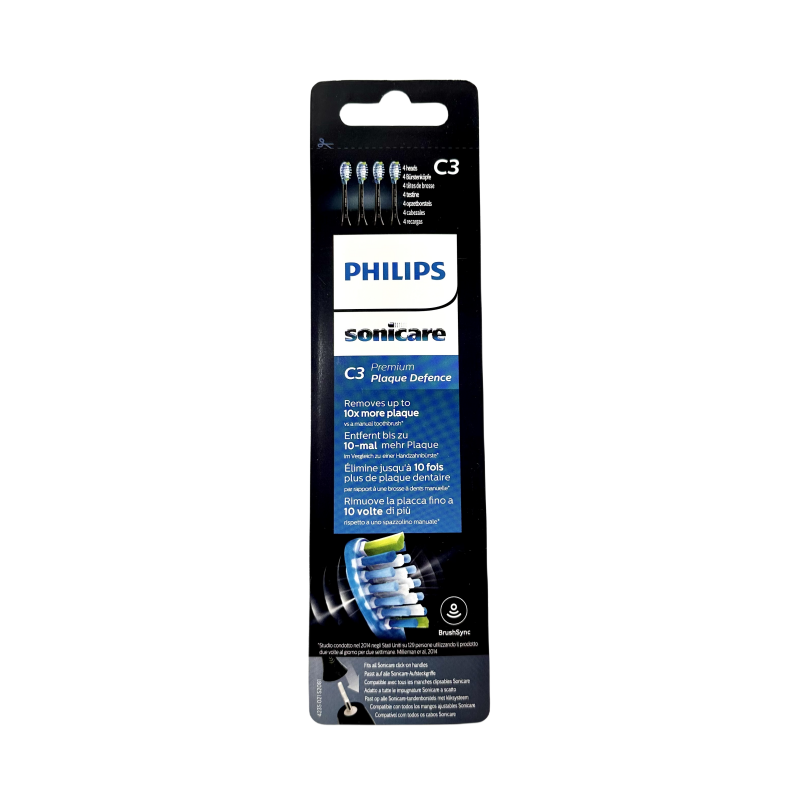 Philips Sonicare kepala sikat C3 pengontrol plak Premium kepala pengganti sikat gigi, 4 kepala sikat, hitam, HX9042/95