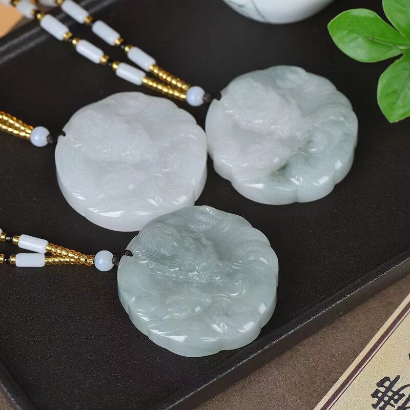 Tianshan-Collier en pierre verte glacée naturelle pour hommes et femmes, pendentif de diversification, amulette de dragon de bon augure, bijoux à breloques, 50mm