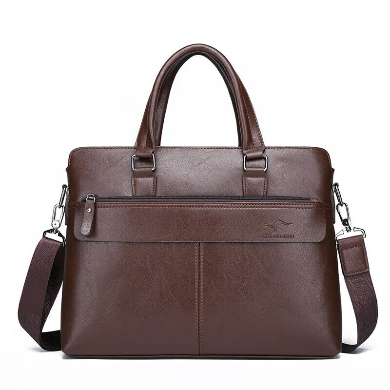 Luxury Vintage Men's Briefcase Horizontal Zipper Handbag Business Shoulder Messenger Bag PU Leather Man Laptop Tote Bag