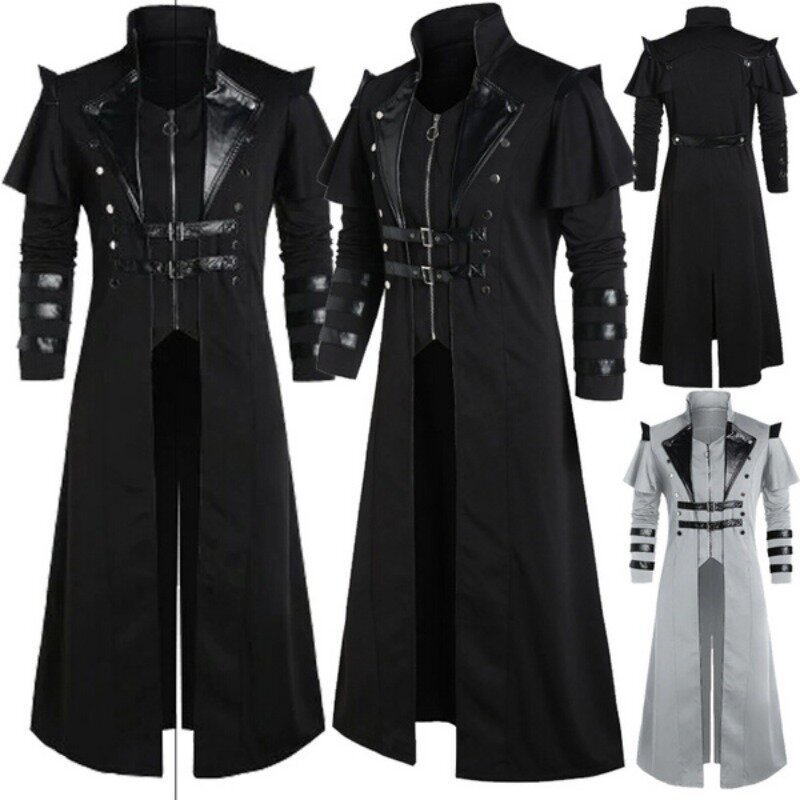 Vintage męska gotycki Steampunk długi płaszcz trencz Retro w stylu średniowiecznym wojownik rycerz płaszcz mężczyzna Victoria długi płaszcz Plus Size