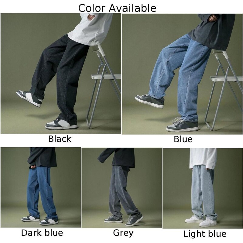 Comfy Fashion Daily Holiday Men Trousers Pants Student Summer Waist Wide-leg Baggy Jeans Cotton Blend Korean Style