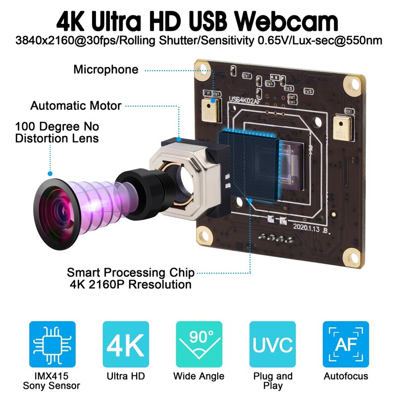 Svpro Autofocus Camera 4K 3840x2160 Mjpeg 30fps High Speed Mini USB 2.0 PC Webcam CCTV USB Camera Module Computer Raspberry Pi