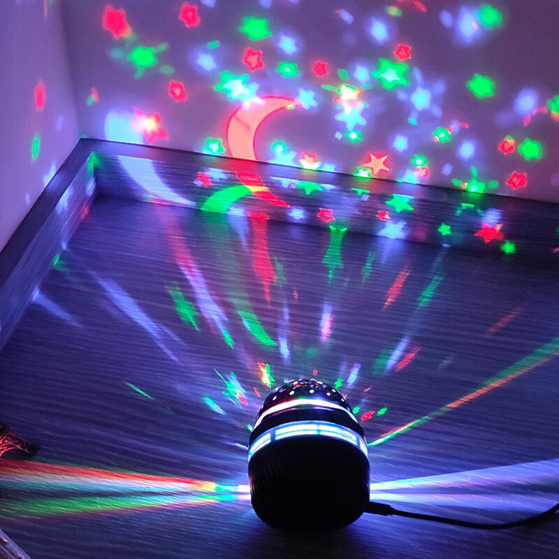 Lampu proyektor RGB, lampu malam Led bola ajaib berputar otomatis USB suasana rumah galaksi bulan warna-warni