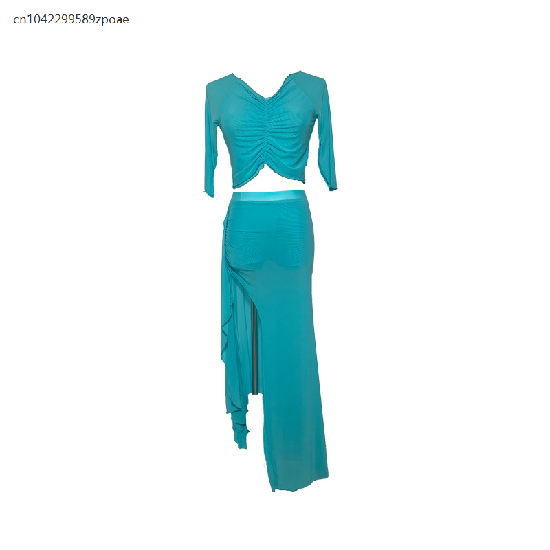 Женский костюм для восточных танцев, тренировочная одежда большого размера с сетчатым верхом и разрезом, модель 2023