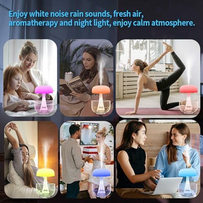 Cloud Rain aromaterapia diffusore di oli essenziali umidificatore a nuvola di pioggia di funghi con luce a LED a 7 colori per l'home Office