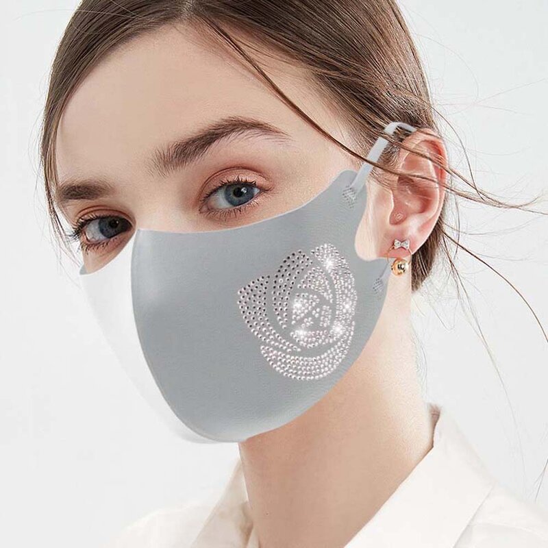 Mascarilla de protección solar UPF50 +, máscara antipolvo reutilizable con diamantes de imitación, para el cuidado de la salud