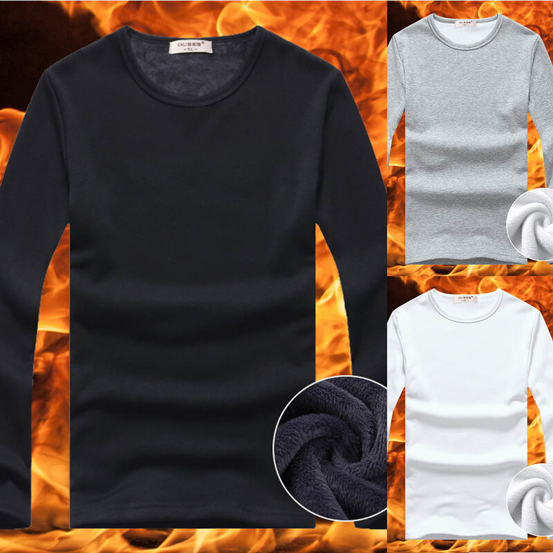 Pakaian dalam termal pria, atasan kaus tebal bulu domba bawah ramping hangat Pullover lengan panjang musim dingin 2023