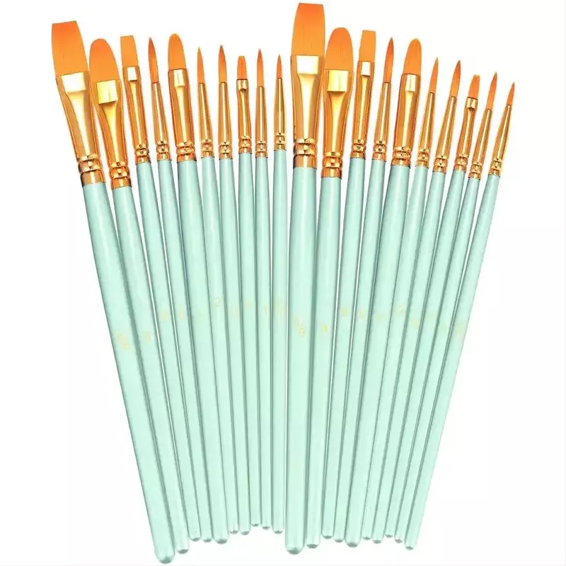20pcs/pack Art Painting Brushes Supplies Wooden Handle Stationery Artist Nylon Paint Brush Professional Watercolor Acrylic.