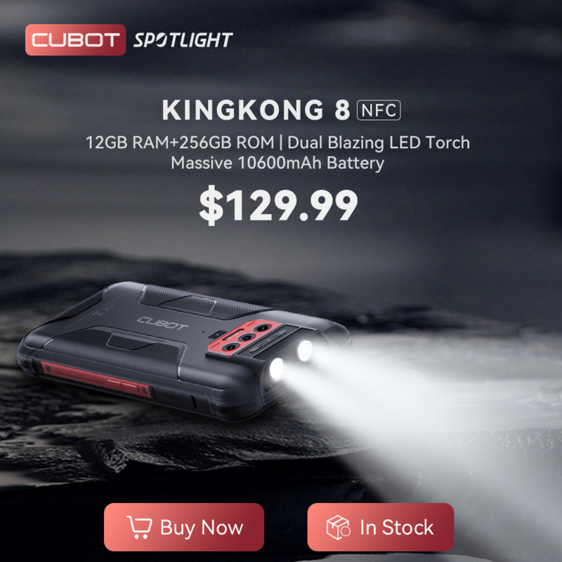 Cubot KingKong 8, Waterproof Rugged Smartphone Android 13, 12GB RAM(6GB+6GB), 256GB ROM, 10600mAh, NFC, Octa-core, 4G Phone, OTG