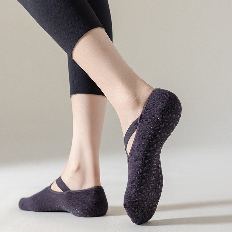 Calcetines de Yoga de vendaje de algodón para mujer, medias de silicona antideslizantes, toalla de agarre Invisible, Pilates, Ballet
