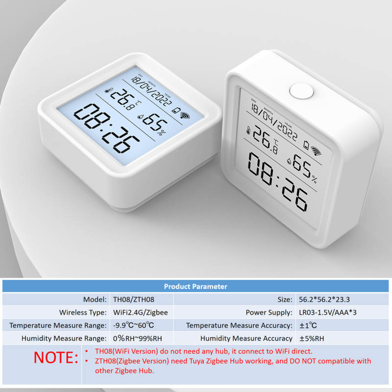 Zigbee-Tuya WiFi Sensor de Temperatura e Umidade, APP Monitor Remoto, Smart Home, SmartLife, Funciona com Alexa, Assistente do Google