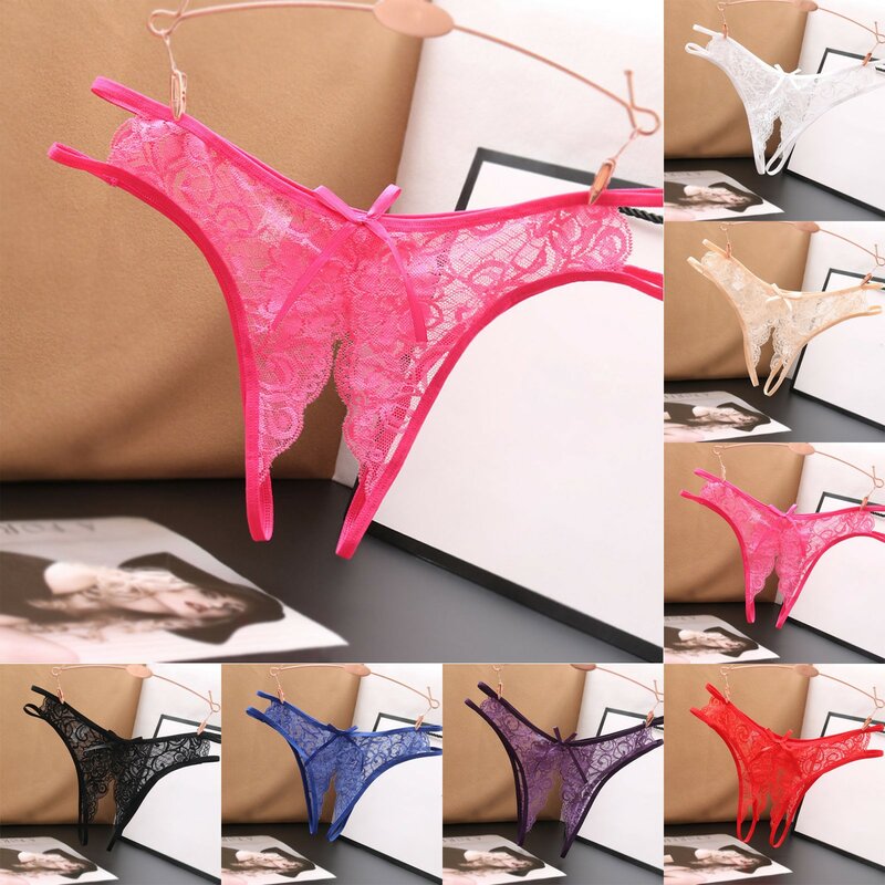 Sexy Lingerie Women's Panties Crotch Opening Transparent G-strings Thongs Solid Bowknot Underwear for Ladies Women Lace Pantys